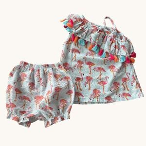 Mud Pie Flamingo Tassel 2-Piece Set 2T–3T Seersucker